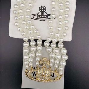 Tasarımcı Viviennes Westwoods Kolye Batı Kraliçesi Annenin Mizaç İnci Kadın Tam Elmas Satürn Kolye Absered Party Collarbone Zinciri