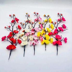 Dekoratif çiçekler 5pc yapay şeftali çiçek dalı ipek sahte ağaç dekor bahar erik kiraz diy ev odası ofis vazo dekorasyon