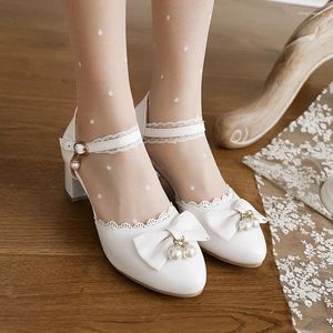 Sandalet Beyaz Pembe Dantel Düğün Ayakkabıları Kadın Peep Toe High Topuklu Kadın Bow Platform Yaz Pompaları Kadın Tacones Mujer