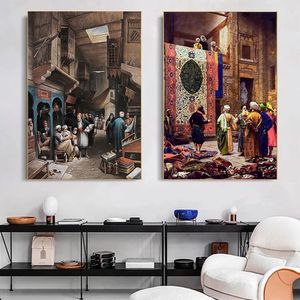 Знаменитое искусство арабского торговца коврами, репродукция холста, настенная живопись, плакат, печать на рынке ковров в Старом Каире, декор для фотографий 231228