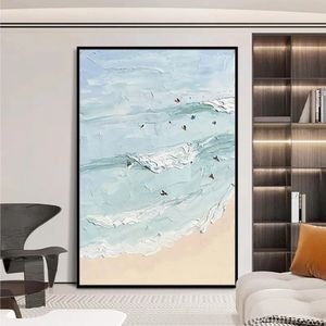 Arthyx-pintado à mão textura mar onda abstrata paisagem pintura a óleo em tela moderna arte de parede imagem para sala de estar decoração de casa 231228