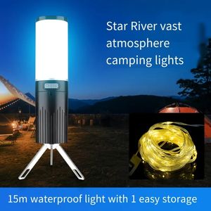 1 adet taşınabilir çok fonksiyonlu kamp ışığı, 9 modlu peri ışık ipi, çok ışık kaynaklı USB şarj edilebilir açık el feneri, gece ışığı, acil durum için, kamp