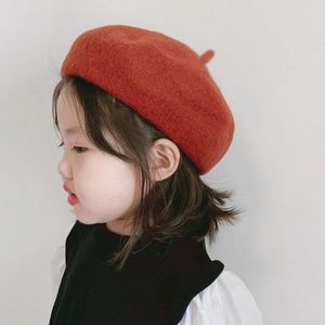 Top Caps Çocuklar Vintage Sıcak Şapkalar Sonbahar ve Kış Düz Renkli Bere Kabak Şapkası Peluş Yün