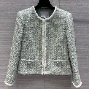 24 fw kadın ceket ceket işlemeli pamuk tüvit bluson ile mektup düğmeleri ile vintage tasarımcı kızlar milano pist tığ işi tasarımcı üstleri örgü içi blazer