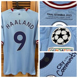 Maç Yıpranmış Oyuncu Sorunu 22/23 UCL Final Ev Gömlek Forması Kısa Kollu Haaland Grealish de Bruyne Futbol Özel Yamaları Sponsor