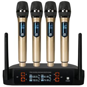 4 Kanal UHF Kablosuz Mikrofon Sistemi Karaoke PA DJ Partisi için x 1200mAh şarj edilebilir alıcı ile el tipi dinamik mikrofon 231228