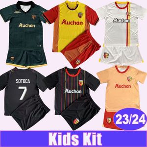 2023 24 RC Lens Kids Kit Futebol Jerseys Fofana Sotoca Medina Boura Gradit Home Away 3ª Edições Especiais Cup Jersey Criança Terno Camisas de Futebol de Manga Curta