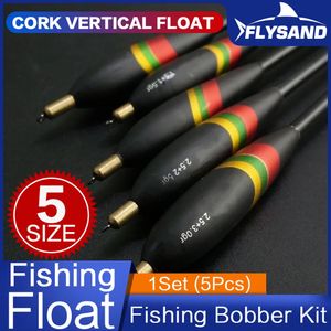 Flysand Fishing Bobber Kit Dayanıklı Yüksek Hassasiyet Balsa Ahşap Şamandıralar Çok Amaçlı Balık Yem Yemleri 5 Boyutlar Set 231229