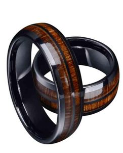 Yeni Moda Siyah Tungsten Karbür Yüzük Kakma Hawaiian Koa Ahşap Kabuk Men039s Nişan Düğün Bantları Yıldönümü GIF9579104