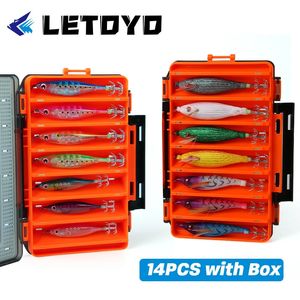 Letoyo Yüzen Sutte Aydınlık Kalamar Jig Glow Yapay Sert Yem 14 PCSBOX Balıkçılık Cazibesi Otapot Mürekkep Balığı için EGI 240116