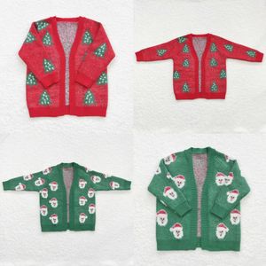 Toptan bebek kızlar uzun kollu Noel Noel Baba ceket çocuklar yün çocuklar toddler sweater hırka kırmızı yeşil giyim 231228