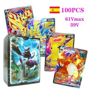 100pcs Pokemon İngilizce İspanyol İtalyan Kartları Kutusu Vmax GX Charizard Pikachu Hobies Koleksiyonu Savaş Oyun Kartı Oyuncak Hediyeleri Üçüncü Parti Yapıldı