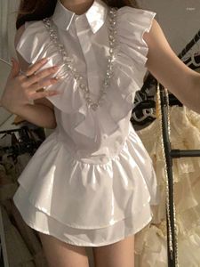 Повседневные платья 2023, летнее белое короткое вечернее платье без рукавов, женское мини-офисное платье Y2k, элегантная даже официальная рубашка в Корейском стиле