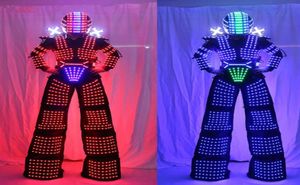 Светодиодный костюм робота Дэвида Гетты Светодиодный костюм робота с подсветкой Kryoman Robot Ходули Одежда Светящиеся костюмы1960226