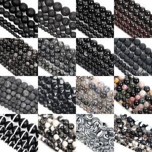 Beads Natural Black Stone Beads Obsidian Lava Labradorite Agates Hematite Loose Spacer Beads for Jewelry Making Diy Bracelets Necklace