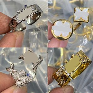 Luxury Designer Wedding Rings for Women couple Engagement Jewelry Gift Opening 925 silver Gold Ring High Quality Enamel Gold Plated Adjustable