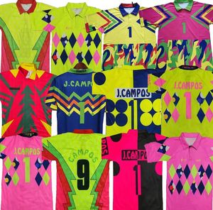 Retro Meksika Futbol Formaları Kaleci Jorge Campos 1992 1993 1994 1995 J.Campos #9 Yeşil Sarı Klasik 92 93 94 95 Vintage Futbol Gömlek
