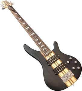 5 String Elektrik Bas Gitar Boyun Vücut Aktif Pikaplar Gig Torbası, Gitar Kayışı ve Gitar Kablosu Siyah