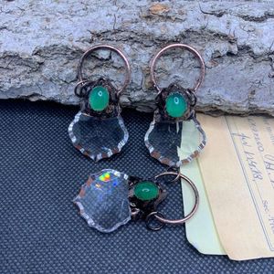Ожерелья с подвесками, бронзовое стеклянное хрустальное ожерелье-призма с зелеными агатовыми бусинами, винтажные украшения в стиле бохо