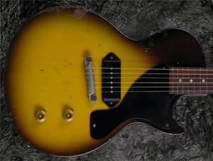 Sıcak satmak kaliteli çift kesik dc tv junior elektro gitar tek hatlı tuner siyah tek katlı pickguard köpek kulak siyah p90 pikap ücretsiz teslimat.
