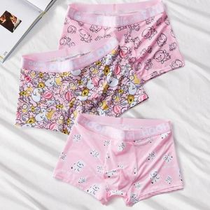 Külot moda pembe tasarım erkek boksörler şort artı orta bel elastik erkek brifs dikişsiz buz ipek boyshorts külot