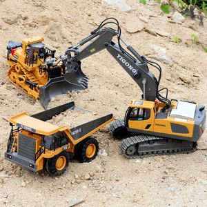 24g alta tecnologia 11 canais rc escavadeira caminhões basculantes bulldozer liga de plástico engenharia veículo brinquedos eletrônicos para presentes do menino 231229