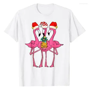 Camiseta feminina flamingos tropicais fofos e abacaxi natal em julho camiseta engraçada árvore de natal camisetas gráficas flamingo amante adorável