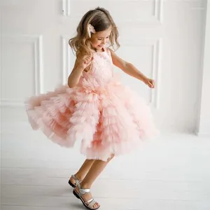 Платья для девочек, милый розовый цветок, детский многоуровневый наряд для свадьбы, дня рождения, халата De Demoiselle, индивидуальный заказ, бесплатно