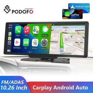 DVRs Podofo 1026" Dash Cam Rearview Camera Carplay Android Auto Smart Player With Voice Control Car DVR BT FM Mirror MonitorHKD230701