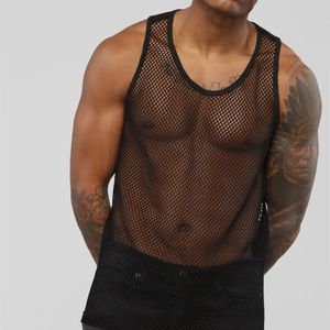 Мужские майки Sexy Mesh Perspective Vest Fishing Net Muscle Sleeves See Through 230630