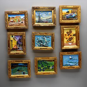 Buzdolabı Mıknatısları Dünyaca ünlü tablo Van Gogh Resim çerçevesi 3d buzdolabı mıknatısları yıldızlı gökyüzü ayçiçeği siesta buzdolabı çıkartmaları hediyeler 230701