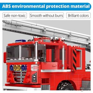 Blöcke Simulation Stadt Feuerwehrmann Rettungstechnik Fahrzeug Beweglicher Baustein Feuerwehrauto Modellbausatz Kinder Zusammengebautes Spielzeug Geschenk R230701