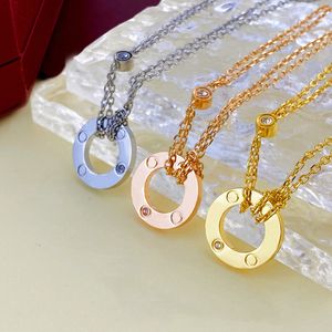 Herren-Halskette, Designer für Damen, Goldschmuck, Doppelschleifen-Anhänger, anfängliche Halskette, Tenniskette, Roségold-Edelstahl, Luxus-Diamant-Halskette, Kreise