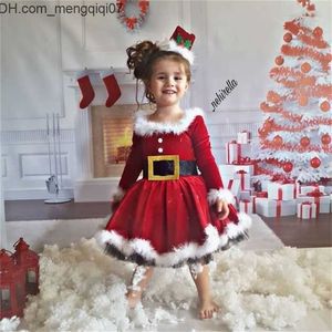 Платья для девочек От 6 месяцев до 4 лет. Рождественский наряд для маленьких девочек. Красное бархатное меховое платье принцессы с длинным рукавом и поясом. Детские рождественские подарки 220110 Z230701.
