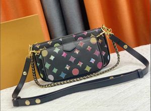 Orijinal Bayan Omuz Çantaları Tasarımcı Lüks Çanta Çapraz vücut Çanta Moda Renkli Çiçekler Çantalar Deri Crossbody Zincir Tote 3 parçalı takım 80L399