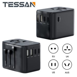 Power Cable Plug TESSAN Universal Travel Adapter All-in-one International Plug Power Adapter with USB Type C Wall Charger for UK EU AU US Travel 230701