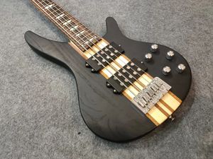 Custom 5 Strings Black Electric Bass Guitar Neck Thru Body 24 Frets Abalone Inlay High Quality