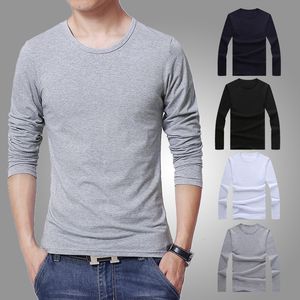 Men's Polos long sleeved T shirt thin autumn round neck fitting solid color bottom shirt 230630