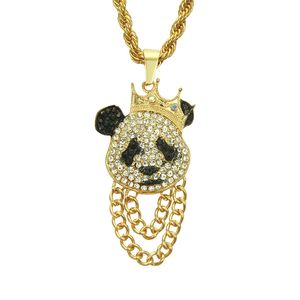 Hip Hop Rapçi parlak elmas kolye altın kolye panda kolye mikro gömme zirkon takı 75 cm gece kulübü aksesuarı Kazak zinciri 1396