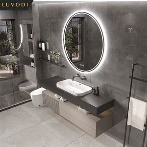 Bath Accessory Set LUVODI Intelligent Illuminate Big Round Mirror for Bathroom Touch Screen Dimmable Antifog LED Light 230701
