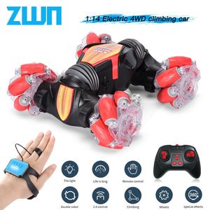 ElectricRC CAR ZWN C1 MINIS 4WD RC CAR RADIO Жестный индукция 24G Toy Light Music Drift Dance Twist Stunt Clute Пульт дистанционного управления для детей 230630