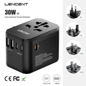 Power Cable Plug Lencent 30 Вт Универсальный адаптер путешествий с 2 ​​USB -портами 3 Тип C Адаптер питания 300 Вт EU/UK/USA/AUS PLUCK для Travel 230701