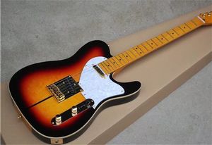 Sıcak satış kapitone akçaağaç üst bas ağacı gövde tuff köpek sunburst sarı mavi elektrikli gitar beyaz pearloid pickguard altın donanım