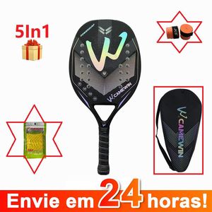 Tennis Rackets In Stock 3K 12K Camewin Full Carbon Fiber Rough Surface Beach Tennis Racket With Cover Bag Send Overglue Gift Presente 230703