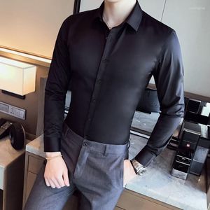 Мужские рубашки Business 2023 модная бренда одежда мужская рубашка с длинным рукавом эластичная листка Fit Big Size S-5xl Casual