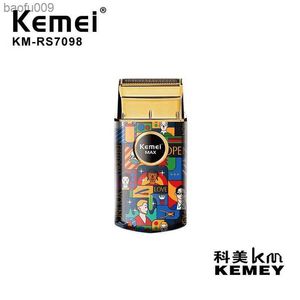 Kemei Fashion Men Floating Knife Net Mini Portable Electric Shaver Personalized Graffiti Hair Shaving Machine KM-Rs7098 L230520