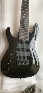 Özel 8 Dizeler Sol El Siyah Elektro Gitar 24 FRETS Akçaağaç Boyun Siyah Gitar Aksesuarları