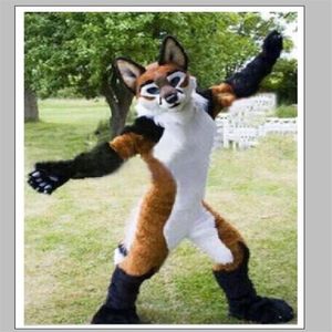 2019 Long Fur Fursuit Brown Husky Dog Mascot Costume Wolf Fox Suit Halloween Parade3205