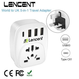 Шторы Lencent World to UK Дорожный адаптер с 1 розеткой переменного тока, 3 USB-портами, 1 портом типа C, адаптер питания, защита от перегрузки, настенная розетка 5 в 1