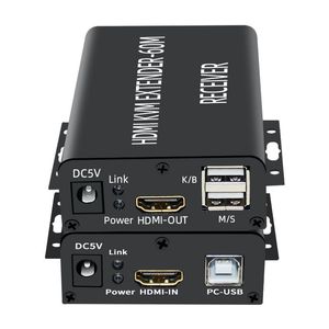 Amplifikatörler HFES HDMICompatible KVM Extender 60m Cat5/6 Ethernet Kablosu 1080p USB Sesli Video Dönüştürücü PC TV Monitörü